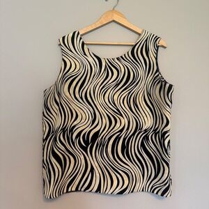 VTG Woman Mixed Animal Print Sleeveless Shell Top Blue Gold Reversible Tank 1X